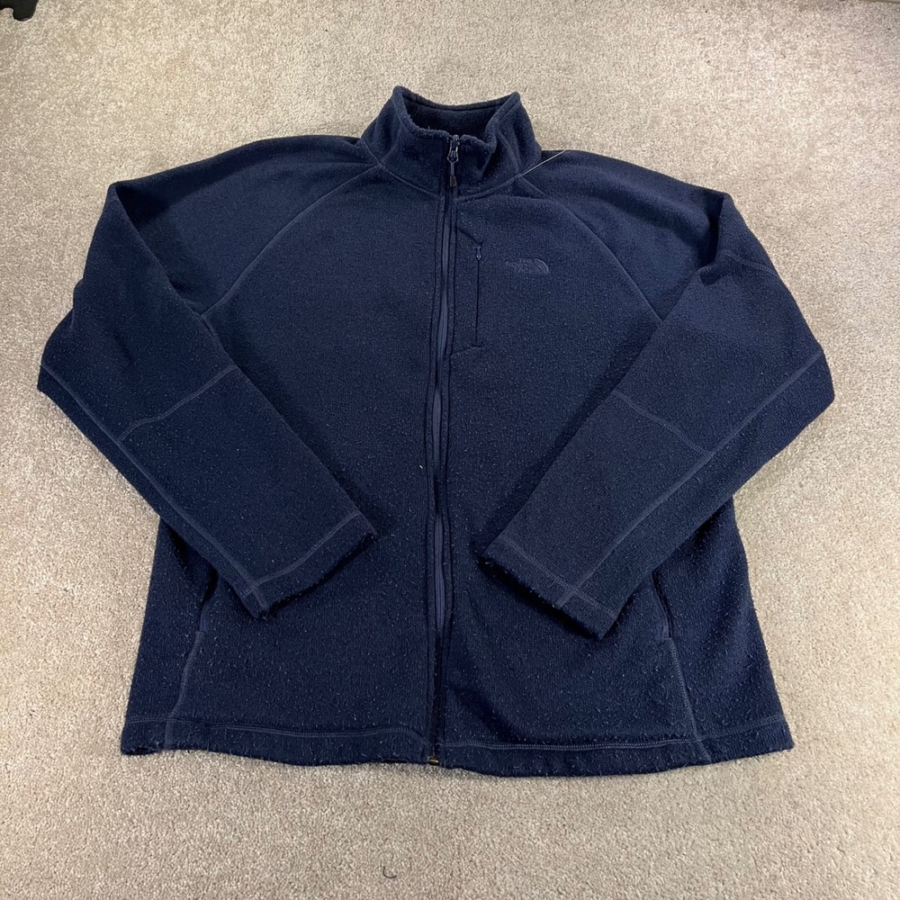 The North Face Fleece Jacket Mens Large Navy Blue Full Zip Mock Neck Raglan